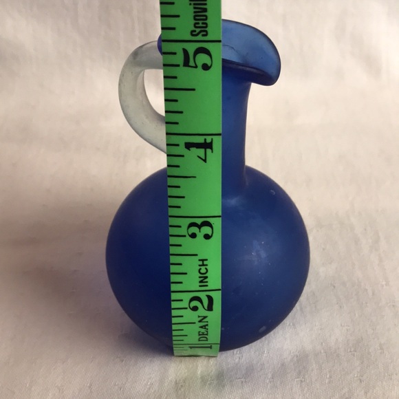 Vintage Small Frosted Cobalt Blue Pitcher with Frosted Handle - Picture 8 of 9